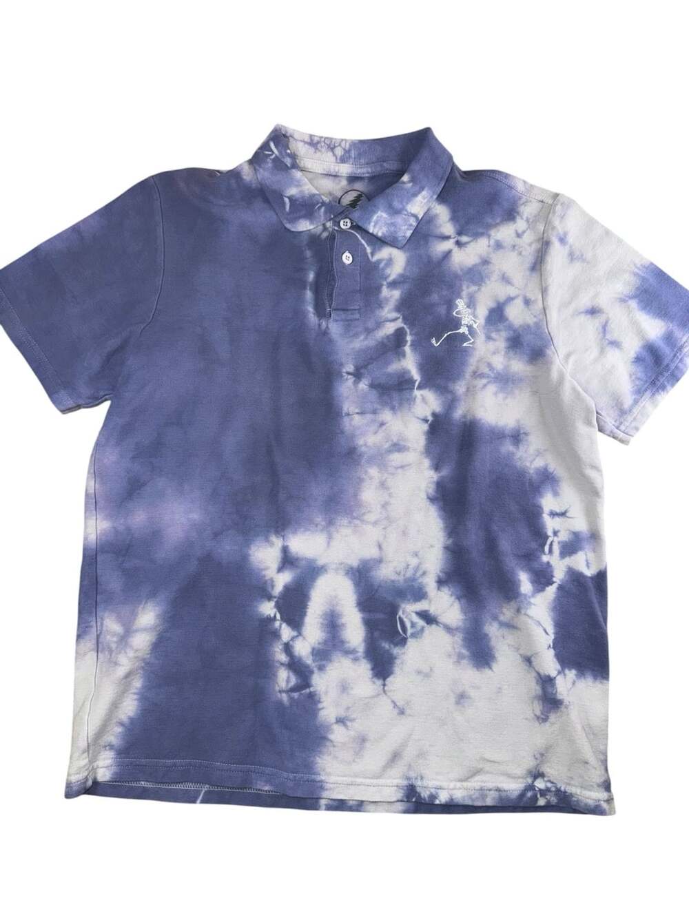Grateful Dead Dancing Skeleton Tie-Dye Polo Shirt Purple Blue Size Medium